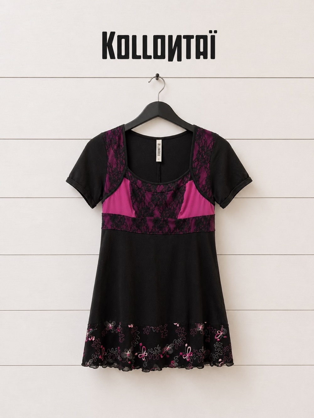 KOLLONTAI Black & Purple Lace Detail Tunic – Size L